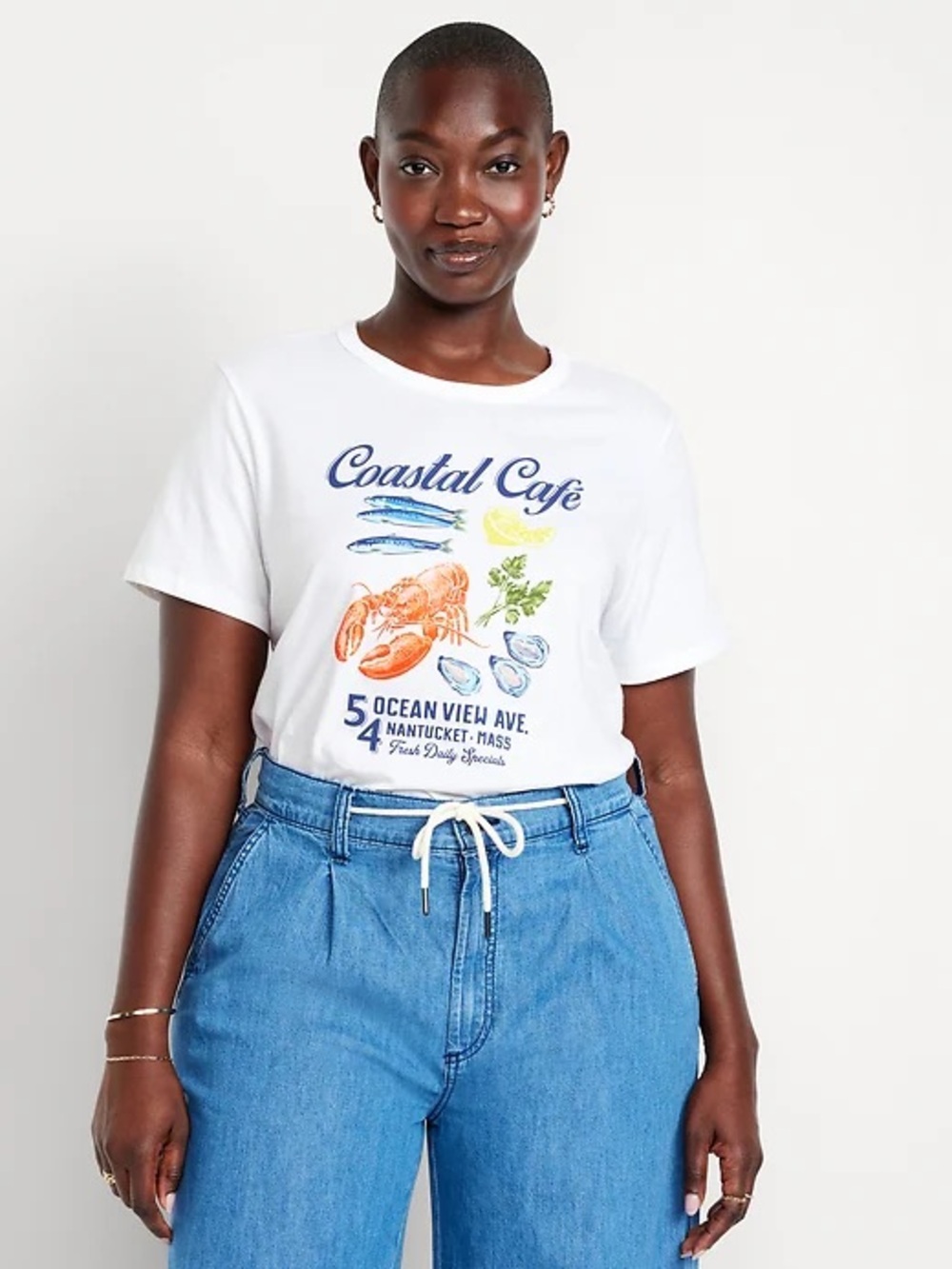 Old Navy White Coastal Cafe Graphic Tee